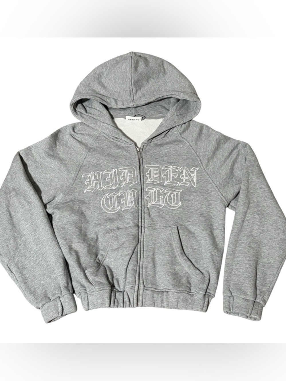 Hidden Cult Gray Hoodie Full Zip Cropped Women’s Size XS RARE HTF Y2K